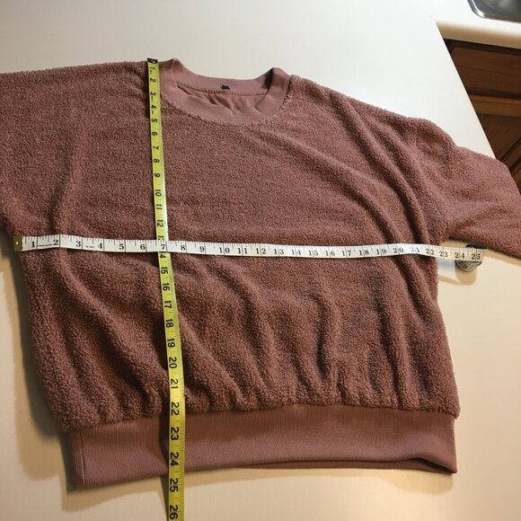 Chenille Pullover Sweatshirt Womens Large Mauve Pink Lined Cozy - Picture 5 of 8